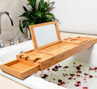 Expandable Bamboo Bath Caddy-with WINEGLASS slot!